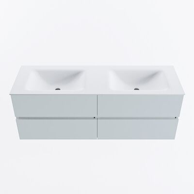 MONDIAZ VICA 140cm badmeubel onderkast Clay 4 lades. Wastafel CLOUD dubbel 2 kraangaten, kleur Talc.