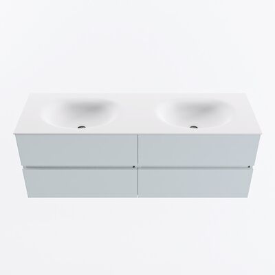 MONDIAZ VICA 140cm badmeubel onderkast Clay 4 lades. Wastafel MOON dubbel zonder kraangat, kleur Talc.