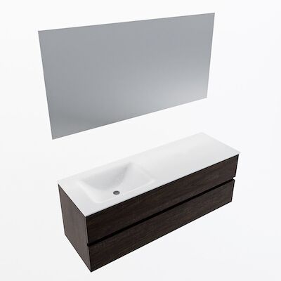 MONDIAZ VICA 140cm badmeubel onderkast Dark Brown 2 lades. Wastafel CLOUD links 1 kraangat, kleur Talc met spiegel LED.