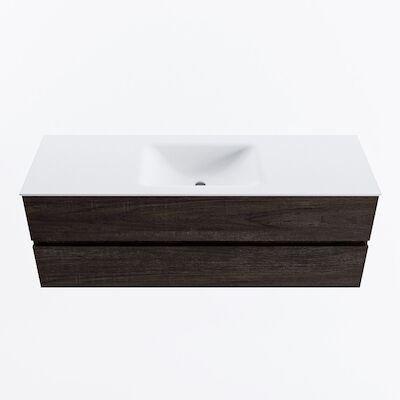 MONDIAZ VICA 140cm badmeubel onderkast Dark Brown 2 lades. Wastafel CLOUD midden 1 kraangat, kleur Talc.