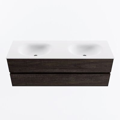 MONDIAZ VICA 140cm badmeubel onderkast Dark Brown 2 lades. Wastafel MOON dubbel 2 kraangaten, kleur Talc.