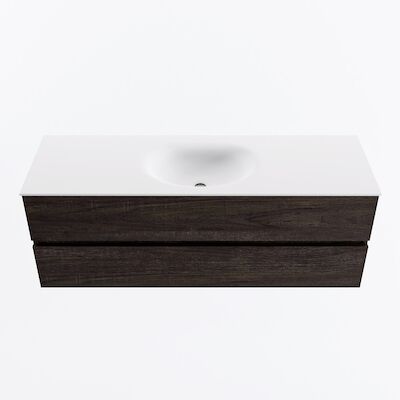 MONDIAZ VICA 140cm badmeubel onderkast Dark Brown 2 lades. Wastafel MOON midden 1 kraangat, kleur Talc.