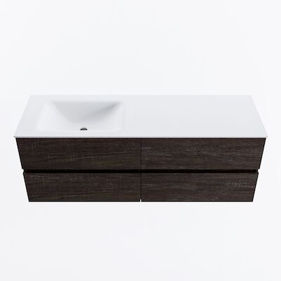 MONDIAZ VICA 140cm badmeubel onderkast Dark Brown 4 lades. Wastafel CLOUD links 1 kraangat, kleur Talc.