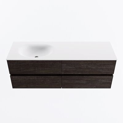MONDIAZ VICA 140cm badmeubel onderkast Dark Brown 4 lades. Wastafel MOON links 1 kraangat, kleur Talc.