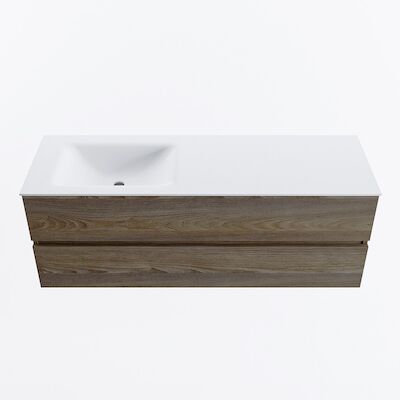 MONDIAZ VICA 140cm badmeubel onderkast Dark Brown Grey 2 lades. Wastafel CLOUD links zonder kraangat, kleur Talc.