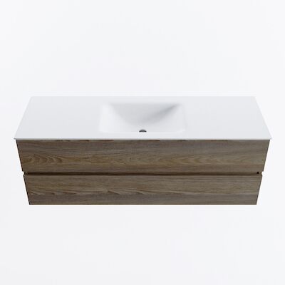 MONDIAZ VICA 140cm badmeubel onderkast Dark Brown Grey 2 lades. Wastafel CLOUD midden 1 kraangat, kleur Talc.