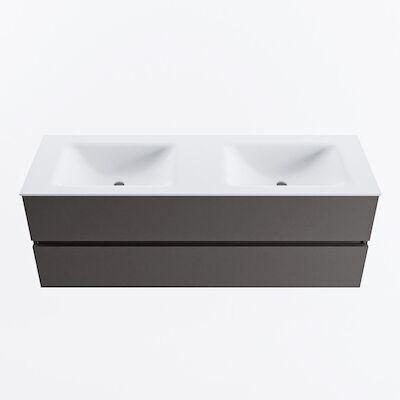 MONDIAZ VICA 140cm badmeubel onderkast Dark Grey 2 lades. Wastafel CLOUD dubbel 2 kraangaten, kleur Talc.