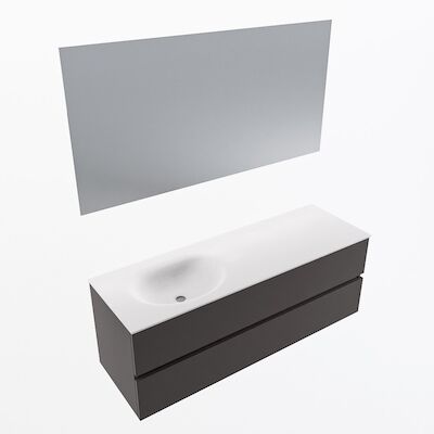 MONDIAZ VICA 140cm badmeubel onderkast Dark Grey 2 lades. Wastafel Moon links 1 kraangat, kleur Talc met spiegel LED.