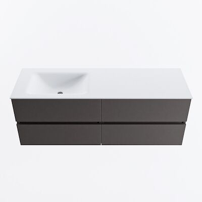 MONDIAZ VICA 140cm badmeubel onderkast Dark Grey 4 lades. Wastafel CLOUD links zonder kraangat, kleur Talc.