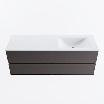 MONDIAZ VICA 140cm badmeubel onderkast Dark Grey 4 lades. Wastafel CLOUD rechts 1 kraangat, kleur Talc.