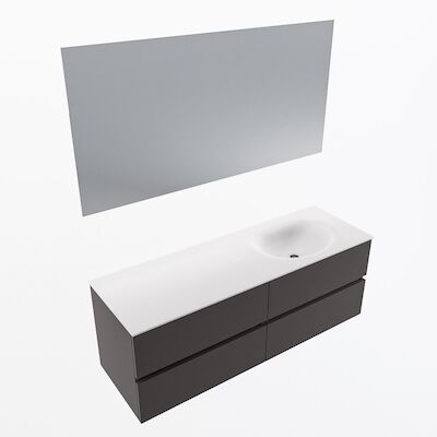 MONDIAZ VICA 140cm badmeubel onderkast Dark Grey 4 lades. Wastafel Moon rechts 1 kraangat, kleur Talc met spiegel LED.