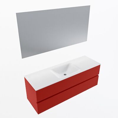 MONDIAZ VICA 140cm badmeubel onderkast Fire 2 lades. Wastafel CLOUD midden 1 kraangat, kleur Talc met spiegel LED.