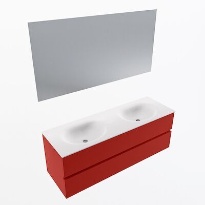 MONDIAZ VICA 140cm badmeubel onderkast Fire 2 lades. Wastafel Moon dubbel 2 kraangaten, kleur Talc met spiegel LED.