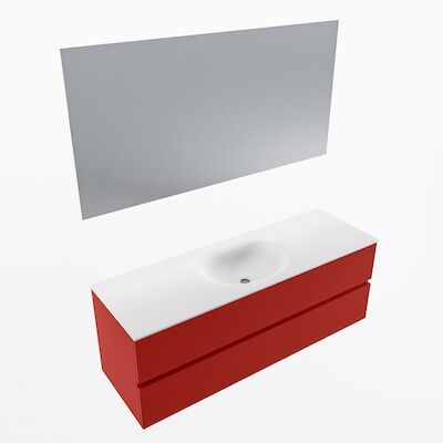 MONDIAZ VICA 140cm badmeubel onderkast Fire 2 lades. Wastafel Moon midden zonder kraangat, kleur Talc met spiegel LED.