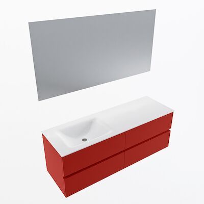 MONDIAZ VICA 140cm badmeubel onderkast Fire 4 lades. Wastafel CLOUD links 1 kraangat, kleur Talc met spiegel LED.