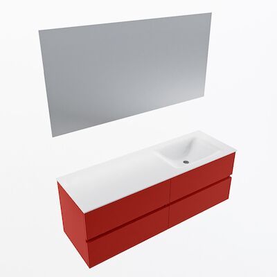 MONDIAZ VICA 140cm badmeubel onderkast Fire 4 lades. Wastafel CLOUD rechts 1 kraangat, kleur Talc met spiegel LED.