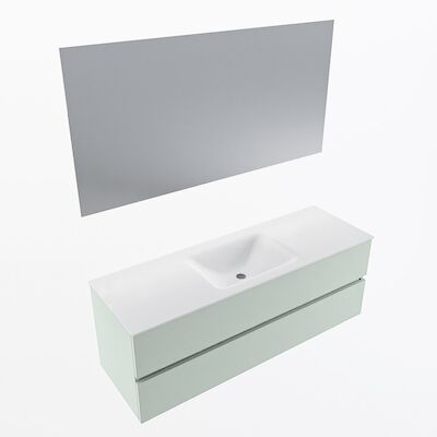 MONDIAZ VICA 140cm badmeubel onderkast Greey 2 lades. Wastafel CLOUD midden 1 kraangat, kleur Talc met spiegel LED.
