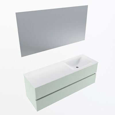 MONDIAZ VICA 140cm badmeubel onderkast Greey 2 lades. Wastafel CLOUD rechts 1 kraangat, kleur Talc met spiegel LED.