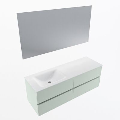 MONDIAZ VICA 140cm badmeubel onderkast Greey 4 lades. Wastafel CLOUD links zonder kraangat, kleur Talc met spiegel LED.