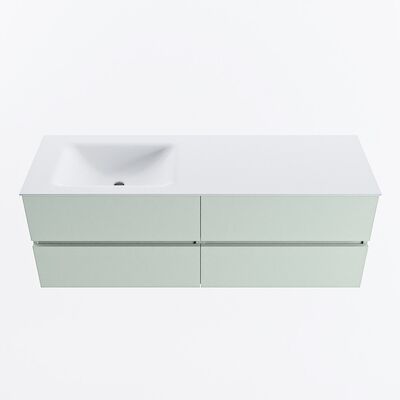 MONDIAZ VICA 140cm badmeubel onderkast Greey 4 lades. Wastafel CLOUD links zonder kraangat, kleur Talc.