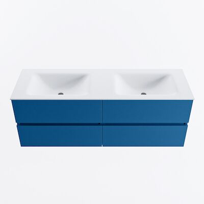 MONDIAZ VICA 140cm badmeubel onderkast Jeans 4 lades. Wastafel CLOUD dubbel 2 kraangaten, kleur Talc.