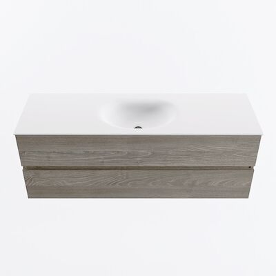 MONDIAZ VICA 140cm badmeubel onderkast Light Brown Grey 2 lades. Wastafel MOON midden 1 kraangat, kleur Talc.