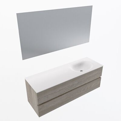 MONDIAZ VICA 140cm badmeubel onderkast Light Brown Grey 2 lades. Wastafel Moon rechts 1 kraangat, kleur Talc met spiegel LED.