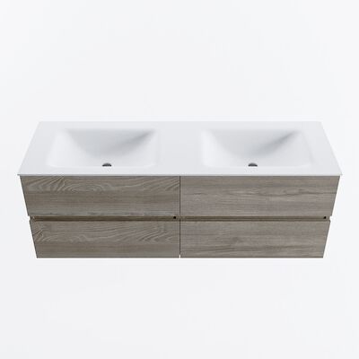 MONDIAZ VICA 140cm badmeubel onderkast Light Brown Grey 4 lades. Wastafel CLOUD dubbel 2 kraangaten, kleur Talc.