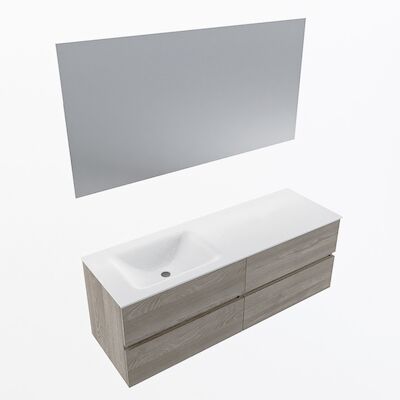 MONDIAZ VICA 140cm badmeubel onderkast Light Brown Grey 4 lades. Wastafel CLOUD links zonder kraangat, kleur Talc met spiegel LED.