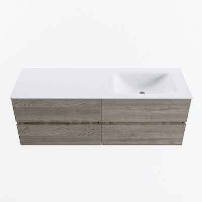 MONDIAZ VICA 140cm badmeubel onderkast Light Brown Grey 4 lades. Wastafel CLOUD rechts 1 kraangat, kleur Talc.