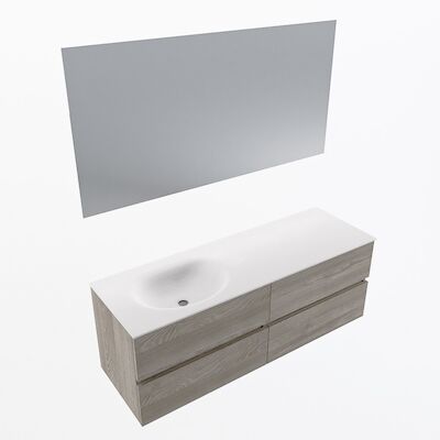 MONDIAZ VICA 140cm badmeubel onderkast Light Brown Grey 4 lades. Wastafel Moon links 1 kraangat, kleur Talc met spiegel LED.