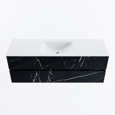 MONDIAZ VICA 140cm badmeubel onderkast Marquina 2 lades. Wastafel CLOUD midden 1 kraangat, kleur Talc.