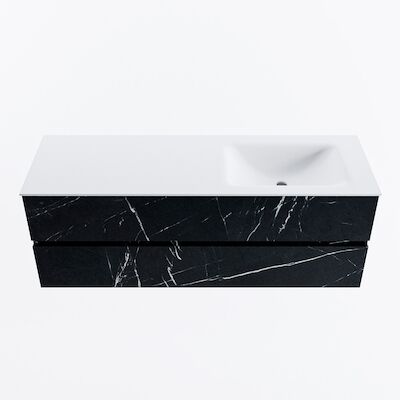 MONDIAZ VICA 140cm badmeubel onderkast Marquina 2 lades. Wastafel CLOUD rechts zonder kraangat, kleur Talc.