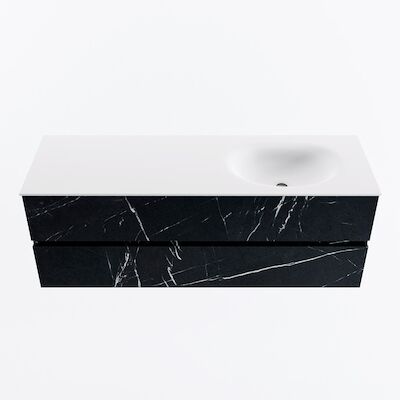 MONDIAZ VICA 140cm badmeubel onderkast Marquina 2 lades. Wastafel MOON rechts 1 kraangat, kleur Talc.