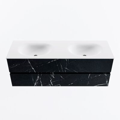 MONDIAZ VICA 140cm badmeubel onderkast Marquina 4 lades. Wastafel MOON dubbel zonder kraangat, kleur Talc.