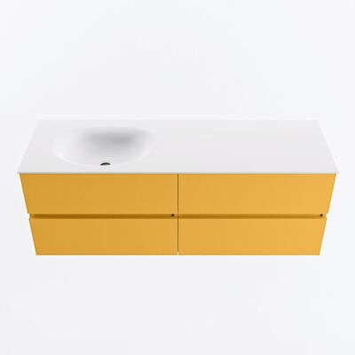 MONDIAZ VICA 140cm badmeubel onderkast Ocher 4 lades. Wastafel MOON links zonder kraangat, kleur Talc.