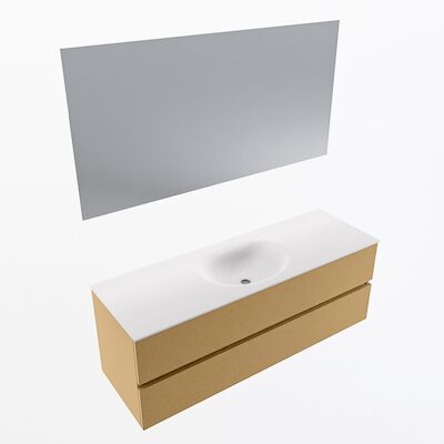 MONDIAZ VICA 140cm badmeubel onderkast Oro 2 lades. Wastafel Moon midden 1 kraangat, kleur Talc met spiegel LED.