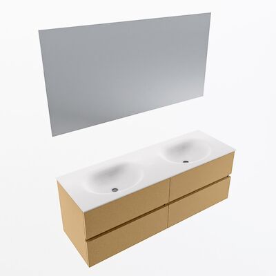 MONDIAZ VICA 140cm badmeubel onderkast Oro 4 lades. Wastafel Moon dubbel 2 kraangaten, kleur Talc met spiegel LED.