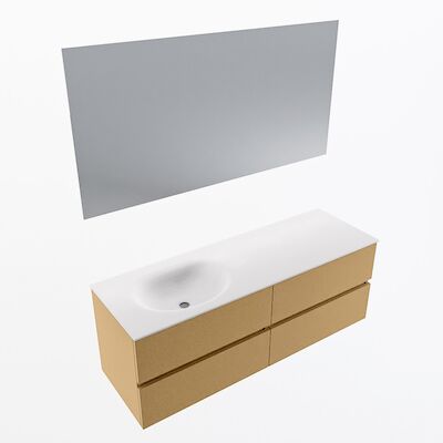 MONDIAZ VICA 140cm badmeubel onderkast Oro 4 lades. Wastafel Moon links 1 kraangat, kleur Talc met spiegel LED.