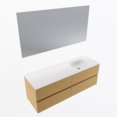 MONDIAZ VICA 140cm badmeubel onderkast Oro 4 lades. Wastafel Moon rechts 1 kraangat, kleur Talc met spiegel LED.