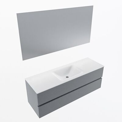 MONDIAZ VICA 140cm badmeubel onderkast Plata 2 lades. Wastafel CLOUD midden 1 kraangat, kleur Talc met spiegel LED.