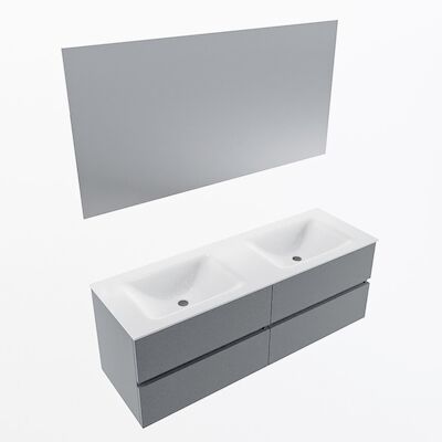MONDIAZ VICA 140cm badmeubel onderkast Plata 4 lades. Wastafel CLOUD dubbel 2 kraangaten, kleur Talc met spiegel LED.