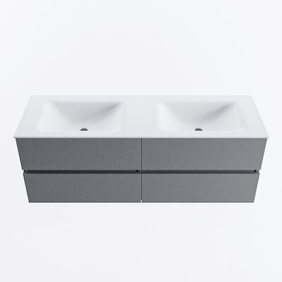 MONDIAZ VICA 140cm badmeubel onderkast Plata 4 lades. Wastafel CLOUD dubbel 2 kraangaten, kleur Talc.