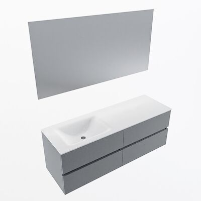 MONDIAZ VICA 140cm badmeubel onderkast Plata 4 lades. Wastafel CLOUD links zonder kraangat, kleur Talc met spiegel LED.