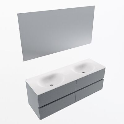 MONDIAZ VICA 140cm badmeubel onderkast Plata 4 lades. Wastafel Moon dubbel 2 kraangaten, kleur Talc met spiegel LED.