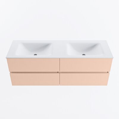 MONDIAZ VICA 140cm badmeubel onderkast Rosee 4 lades. Wastafel CLOUD dubbel zonder kraangat, kleur Talc.
