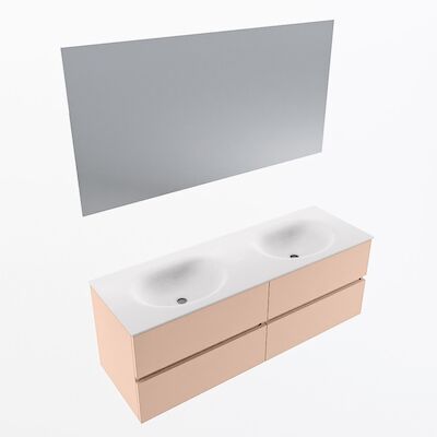 MONDIAZ VICA 140cm badmeubel onderkast Rosee 4 lades. Wastafel Moon dubbel zonder kraangat, kleur Talc met spiegel LED.