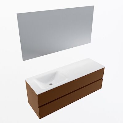 MONDIAZ VICA 140cm badmeubel onderkast Rust 2 lades. Wastafel CLOUD links 1 kraangat, kleur Talc met spiegel LED.