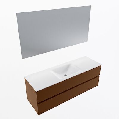 MONDIAZ VICA 140cm badmeubel onderkast Rust 2 lades. Wastafel CLOUD midden zonder kraangat, kleur Talc met spiegel LED.