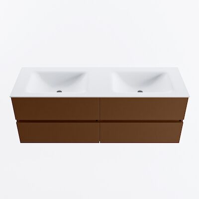 MONDIAZ VICA 140cm badmeubel onderkast Rust 4 lades. Wastafel CLOUD dubbel 2 kraangaten, kleur Talc.